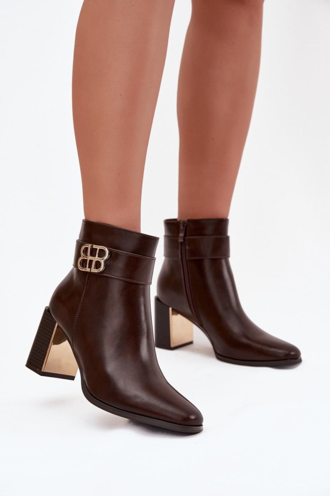 Love Lace Love Lace Brown Leather Ankle Boots with Column Heel