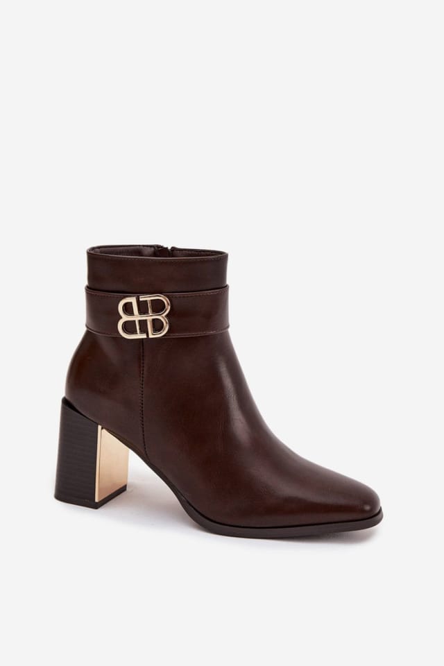 Love Lace Love Lace Women's Ankle Boots with Column Heel & Golden Mirrored Detail in Brown - 2