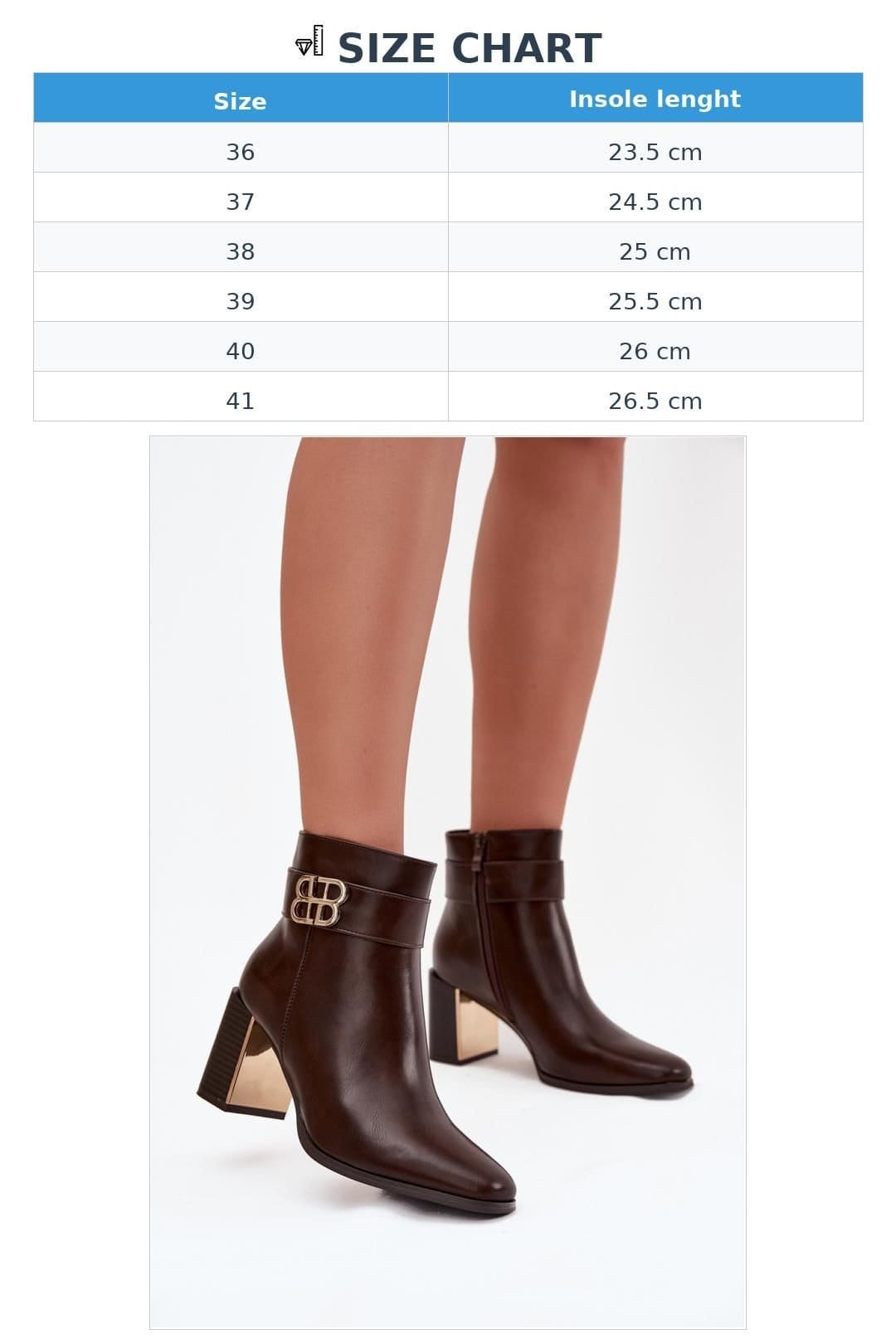 Love Lace Love Lace Women's Ankle Boots with Column Heel & Golden Mirrored Detail in Brown - 4