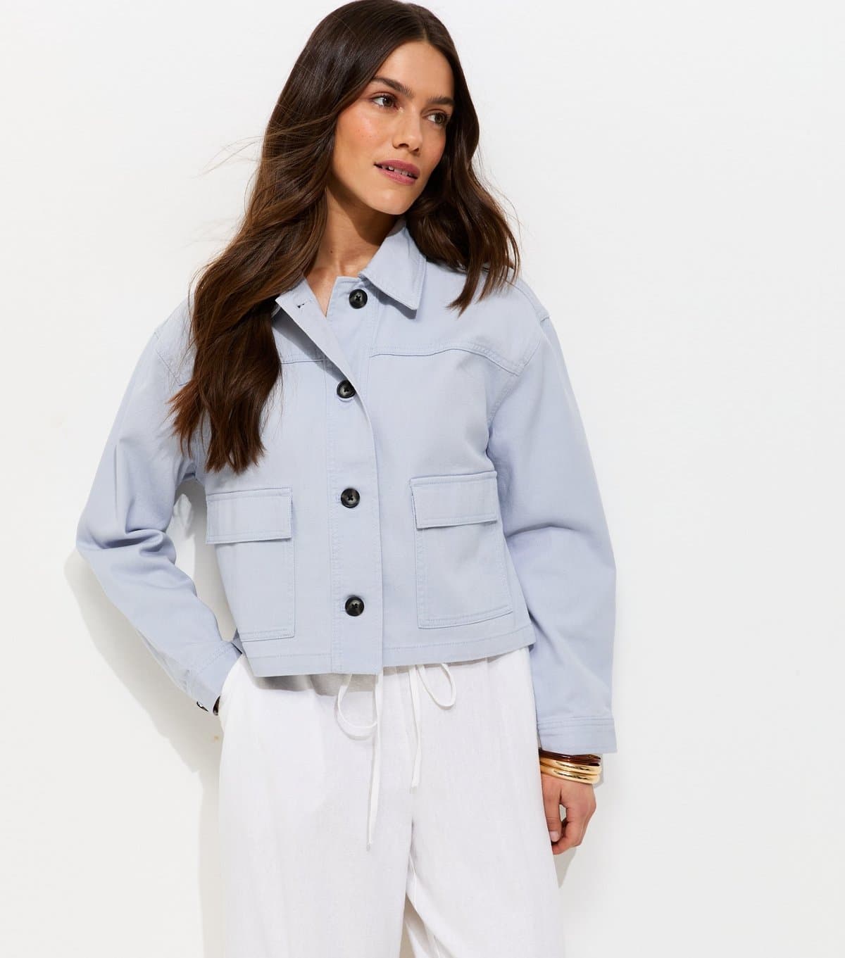 New Look Women's Petite Light Blue Boxy Cotton Shacket New Look