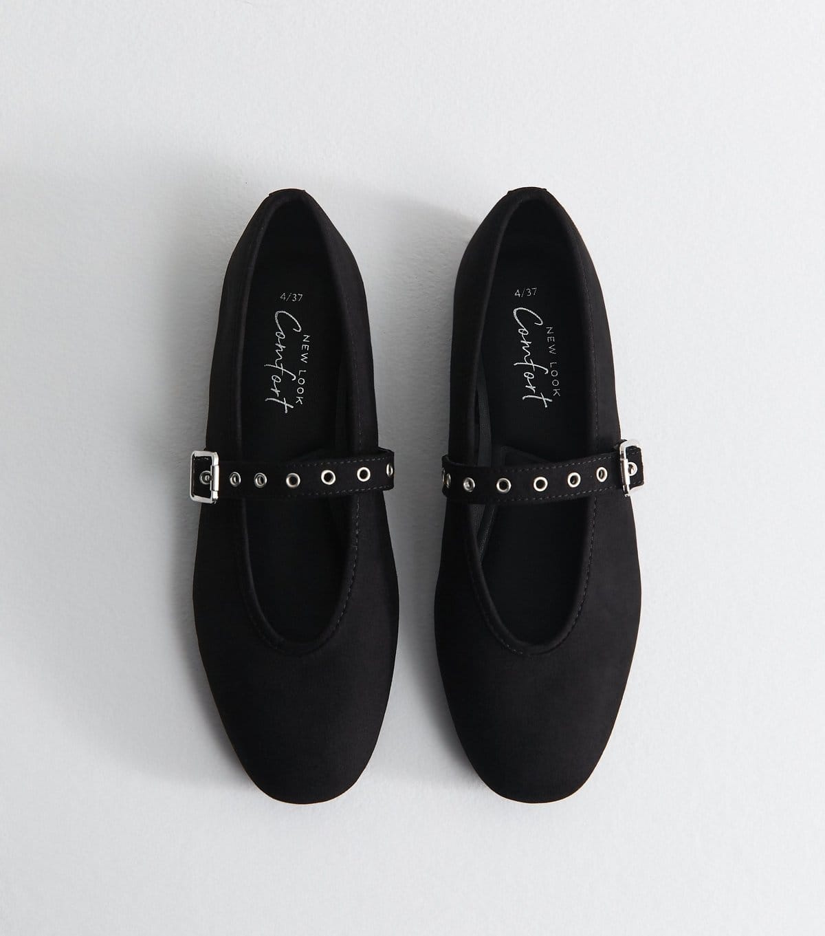 New Look Women's Black Faux Suede Eyelet Strap Mary Jane Flats Vegan New Look - 1