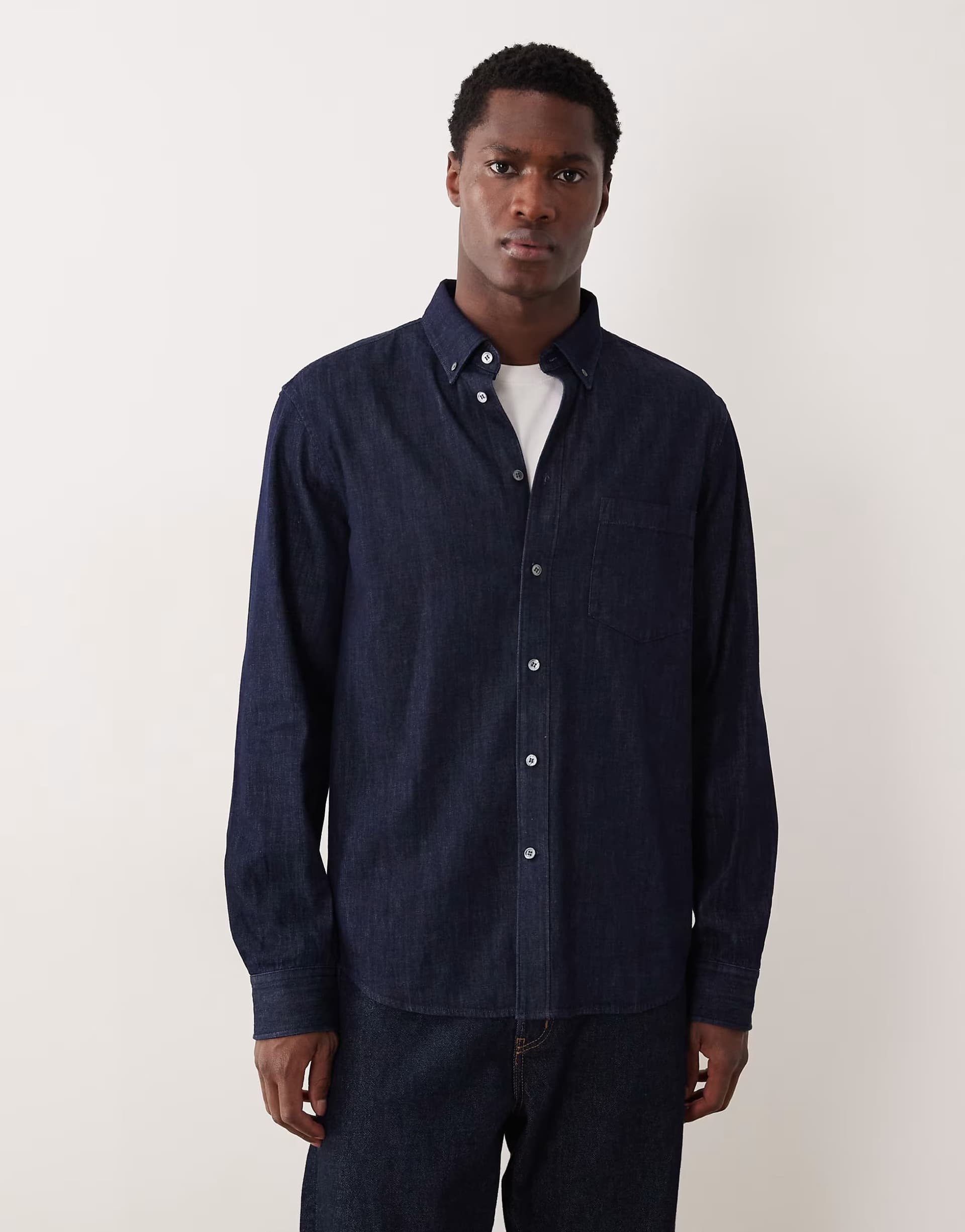ASOS ARKET denim chambray shirt with button collar in dark wash blue