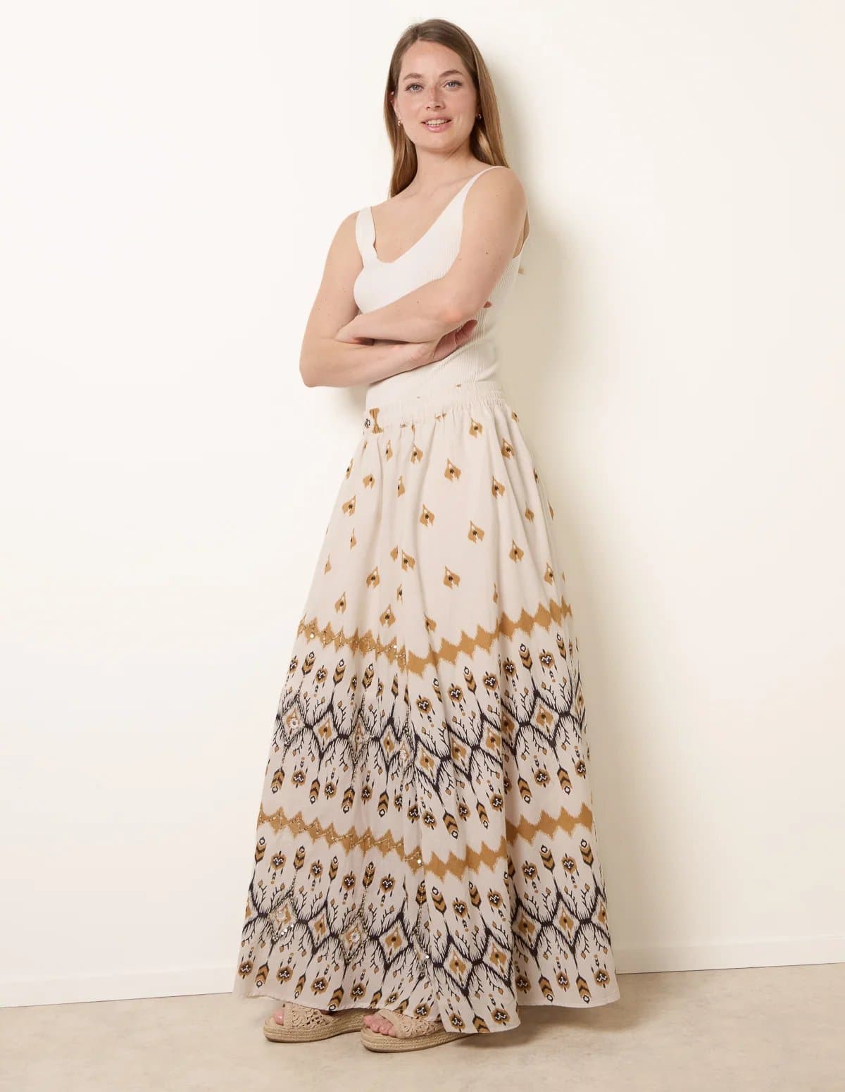 Blue Vanilla Embroidered Midi Skirt