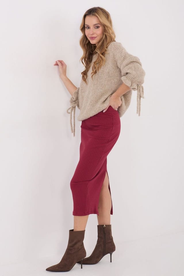 Love Lace Love Lace Women's Knitted midi skirt with slit ribbed cotton in Red - 2