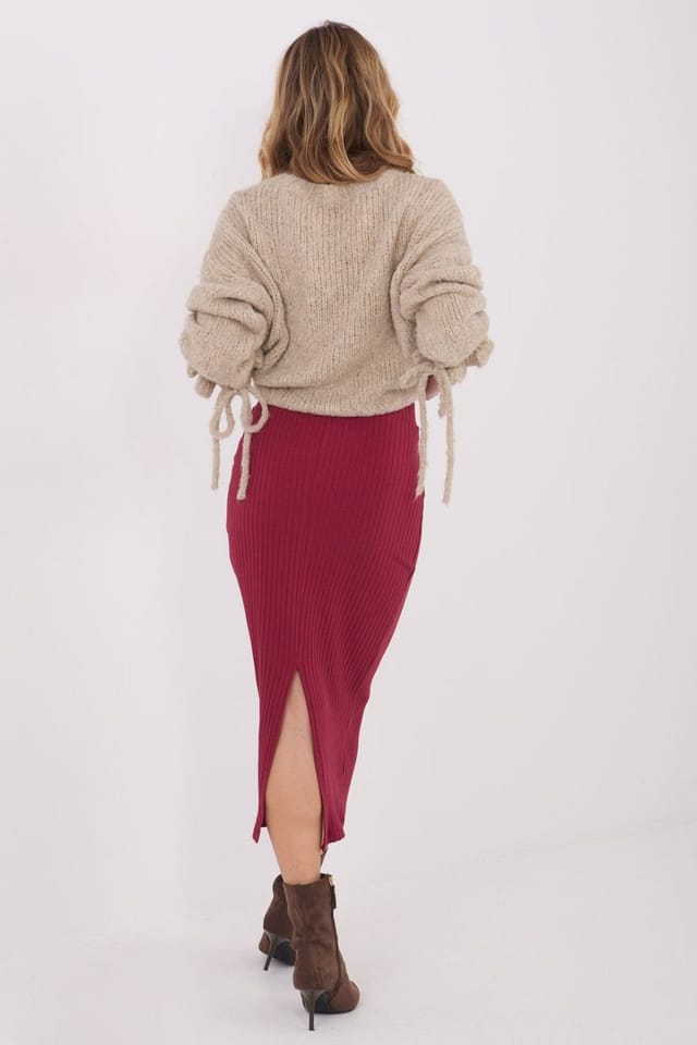 Love Lace Love Lace Women's Knitted midi skirt with slit ribbed cotton in Red - 3