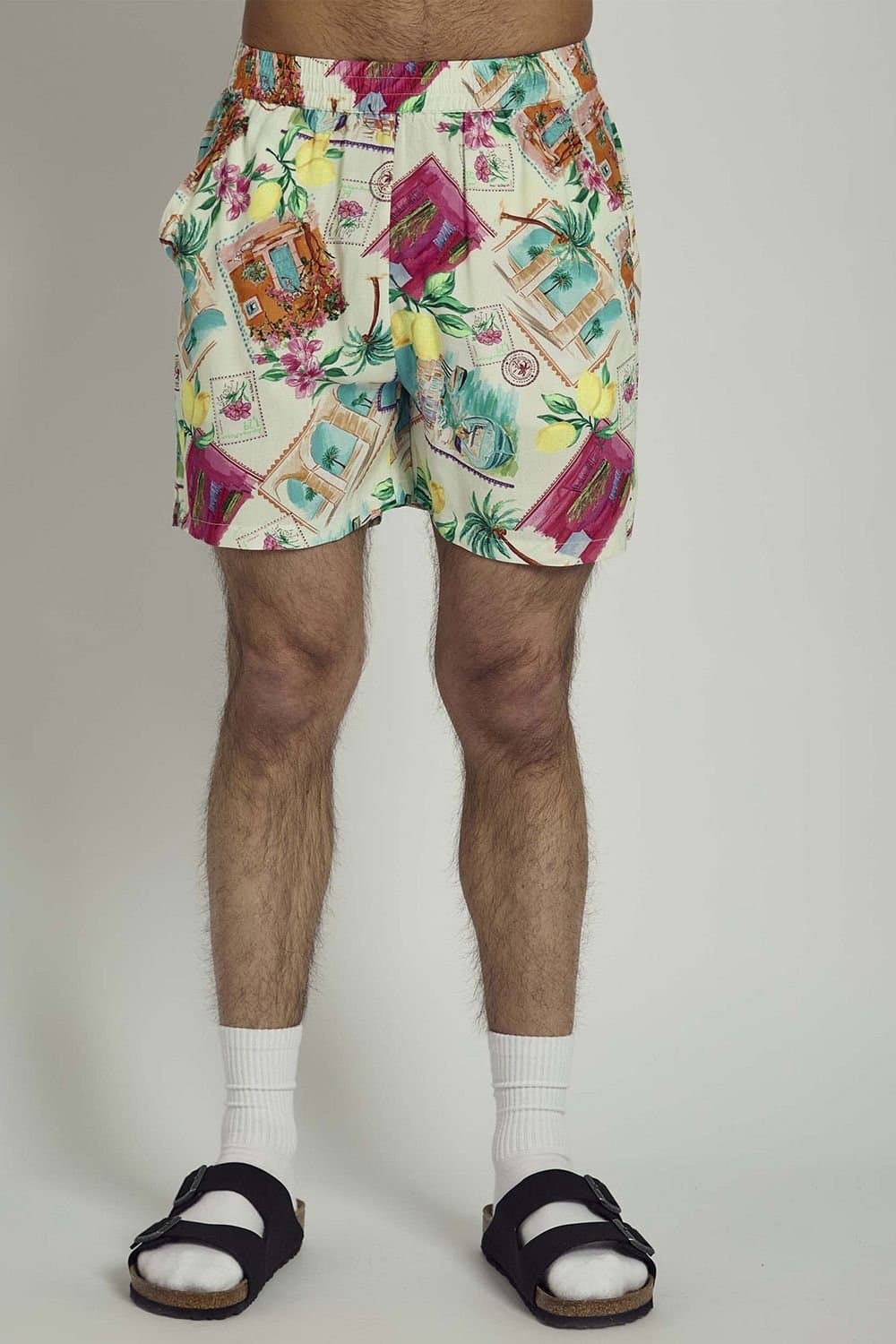 Native Youth Native Youth Men's Tropical Print Elasticated Shorts in Off-White