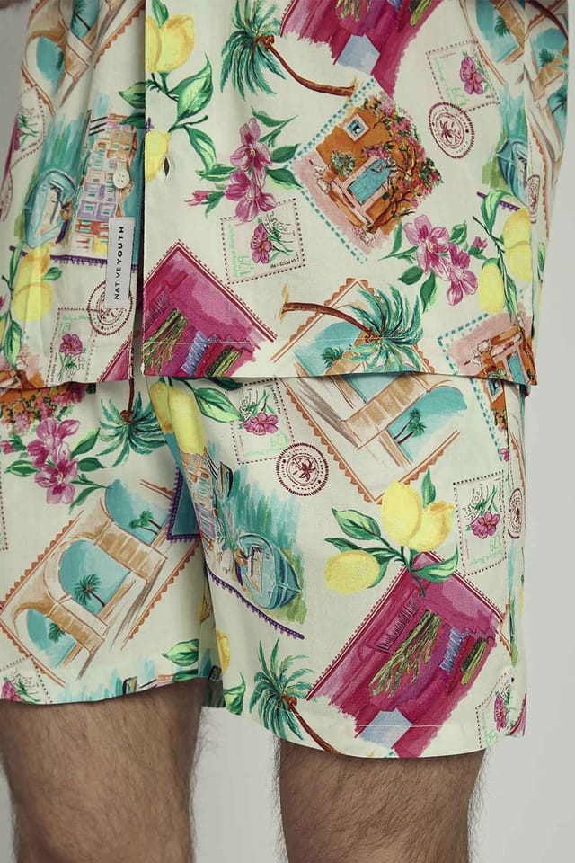 Native Youth Native Youth Men's Tropical Print Elasticated Shorts in Off-White - 3