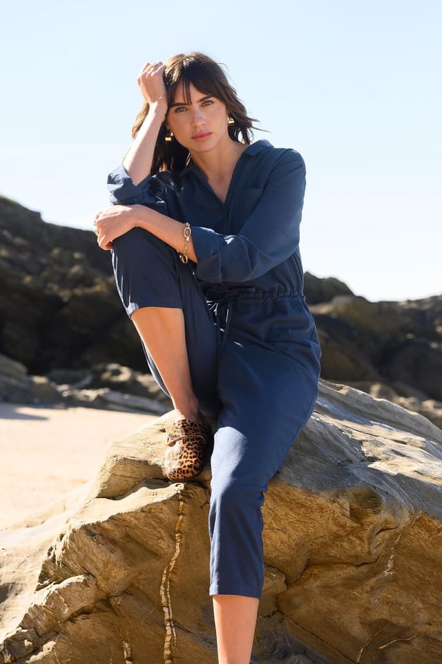 Celtic & Co Celtic & Co Women's Twill Long Sleeve Jumpsuit in Mid Navy - 3