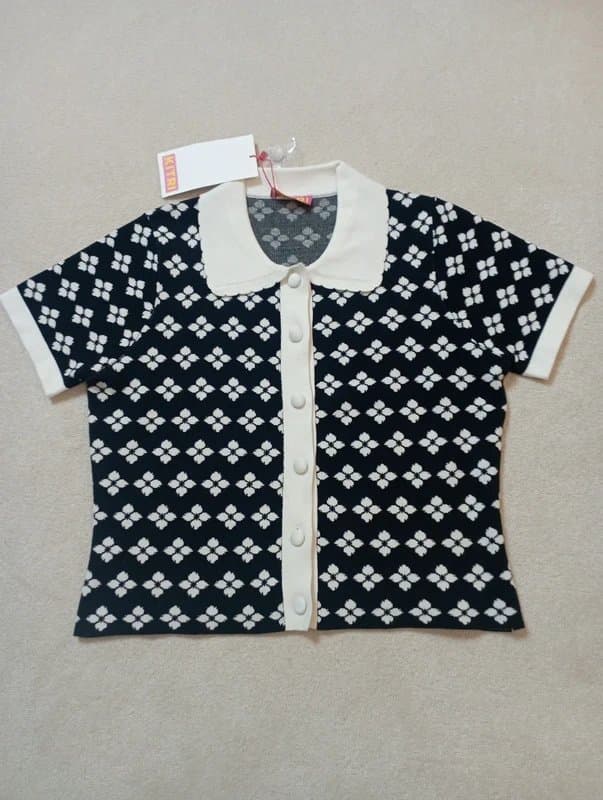 Kitri Kitri | Black ivory polka floral knitted cardigan top size M UK 10-12 BNWT retail £115