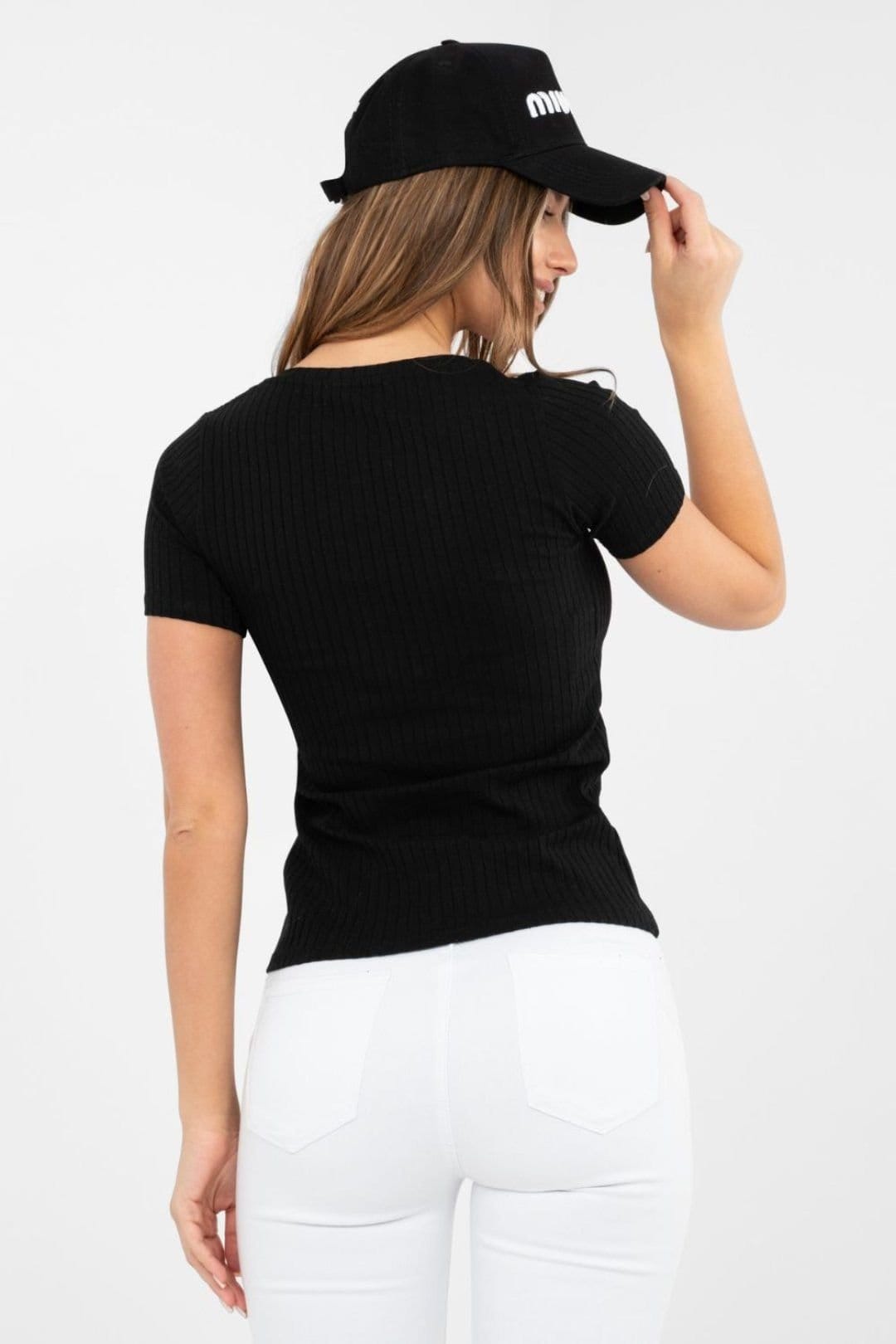 Love Lace Love Lace Women's Fitted Ribbed Cotton Elastane Casual Blouse in Black - 4