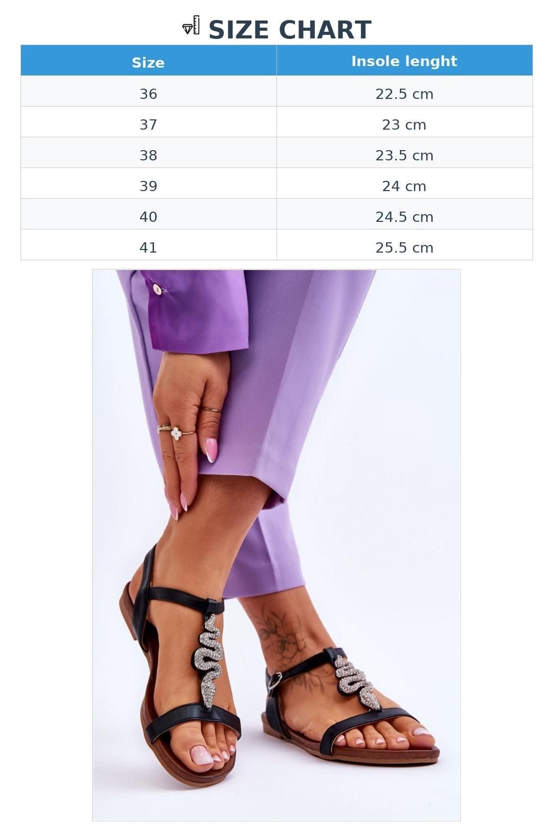 Love Lace Love Lace Women's Flat Snake Rhinestone Sandals with Adjustable Buckle Strap in Black - 4