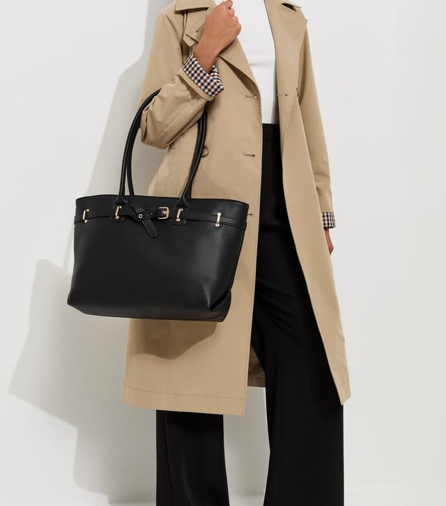New Look Black Faux Leather Belted Tote Bag New Look - 2