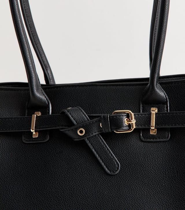 New Look Black Faux Leather Belted Tote Bag New Look - 3