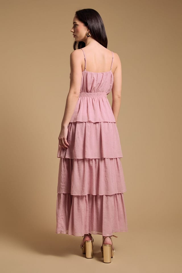 Oasis Oasis Women's Strappy Tiered Frill Midaxi Dress in Dusty Rose - 3