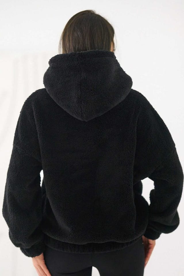 Love Lace Love Lace Women's Casual Teddy Bear Motif Hooded Sweatshirt in Black - 3