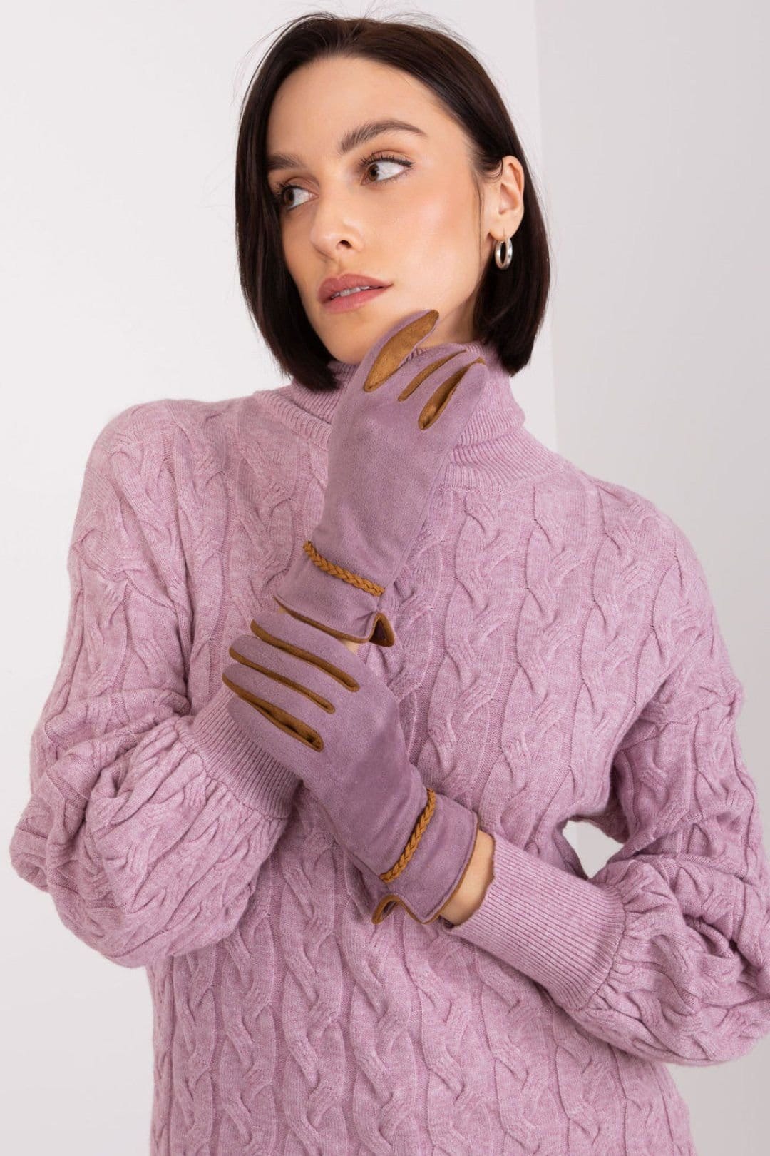 Love Lace Love Lace Women's Touchscreen Gloves With Embroidered Flower & Braided Straps in Violet - 4