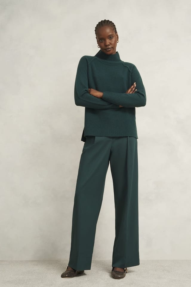 Hobbs London Hobbs London Women's Lorraine Merino Funnel Neck Jumper in Bottle Green - 3