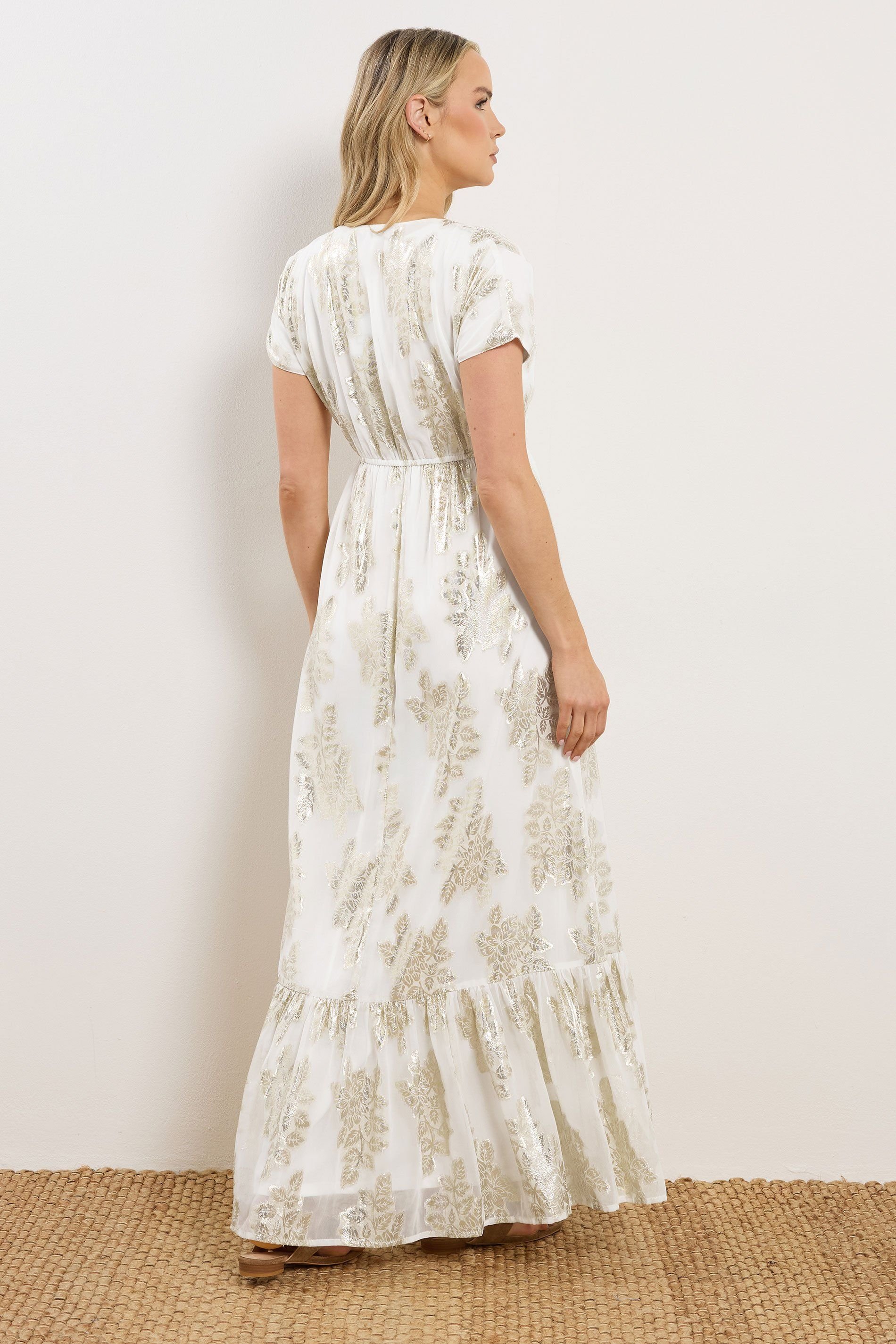 Long Tall Sally Long Tall Sally Women's Tall Metallic Sheer Maxi Dress in Ivory - 3