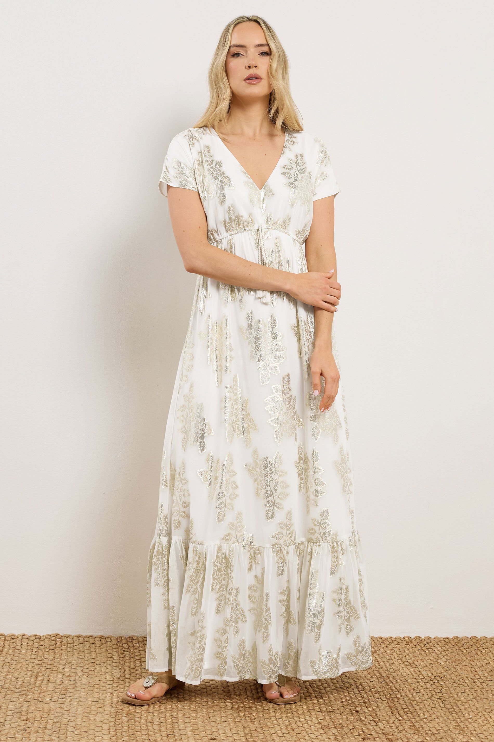 Long Tall Sally Long Tall Sally Women's Tall Metallic Sheer Maxi Dress in Ivory - 4