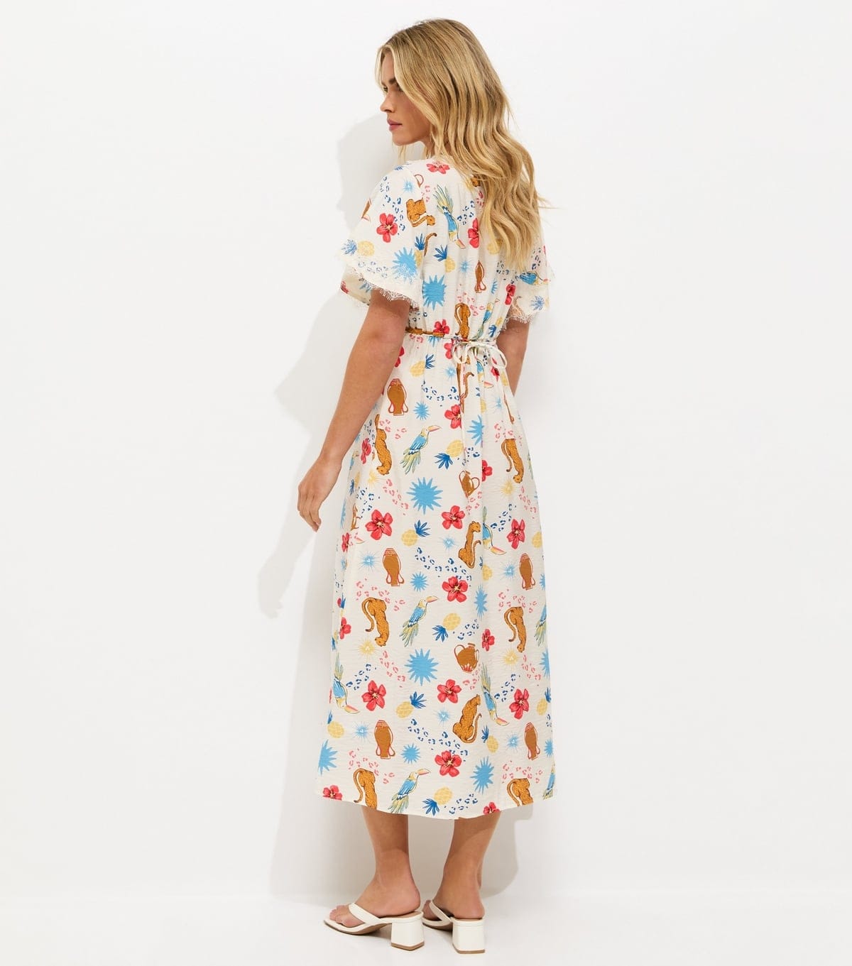 New Look Women's Petite Cream Leopard Print Lace Trim Midi Tea Dress New Look - 4