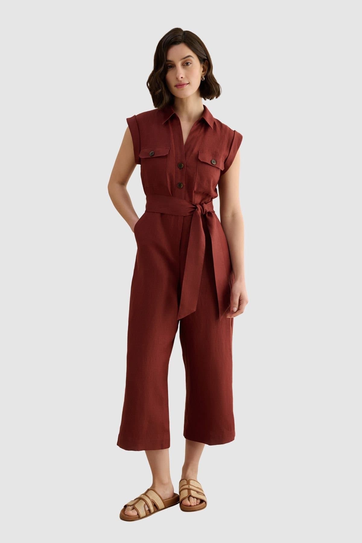 Hobbs London Hobbs London Women's Spencer Linen Jumpsuit in Chocolate