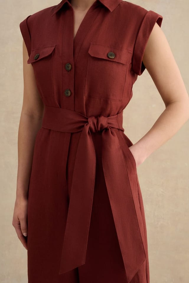 Hobbs London Hobbs London Women's Spencer Linen Jumpsuit in Chocolate - 3