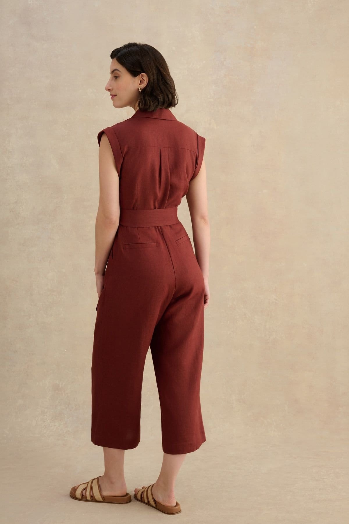 Hobbs London Hobbs London Women's Spencer Linen Jumpsuit in Chocolate - 4