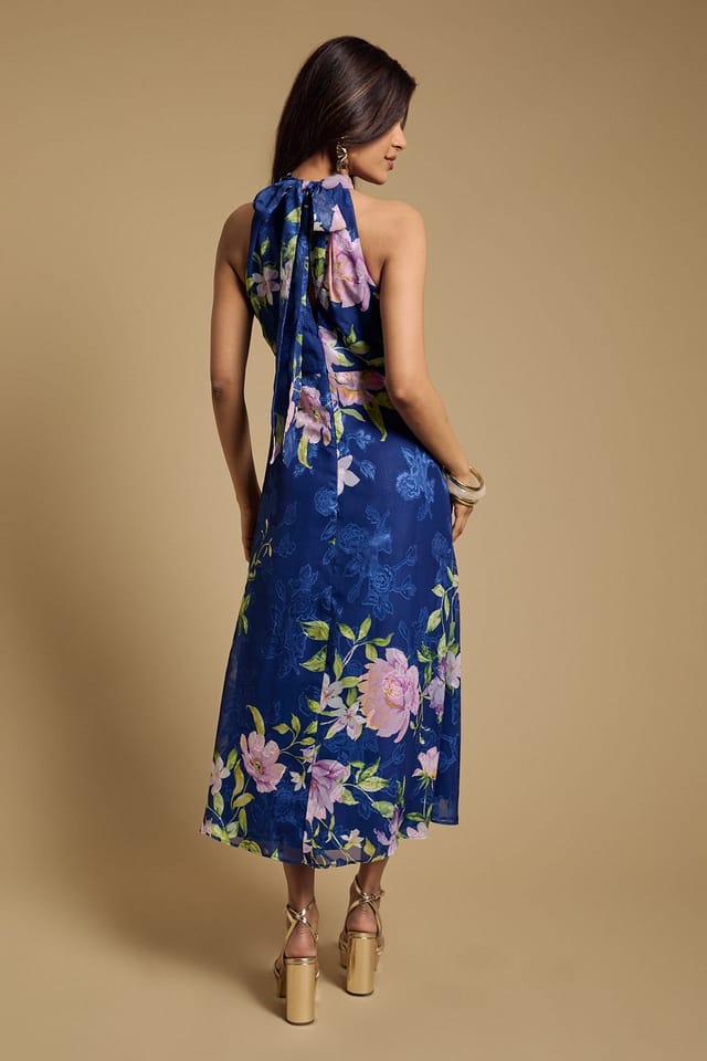 Oasis Oasis Women's Petite Floral Satin Burnout Halterneck Midi Dress - 3