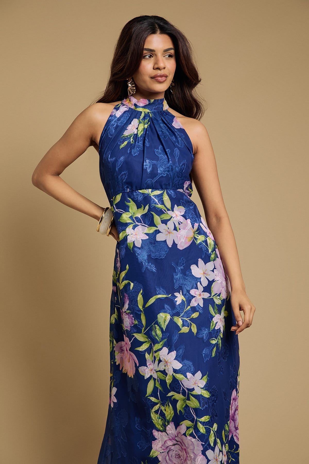 Oasis Oasis Women's Petite Floral Satin Burnout Halterneck Midi Dress - 4