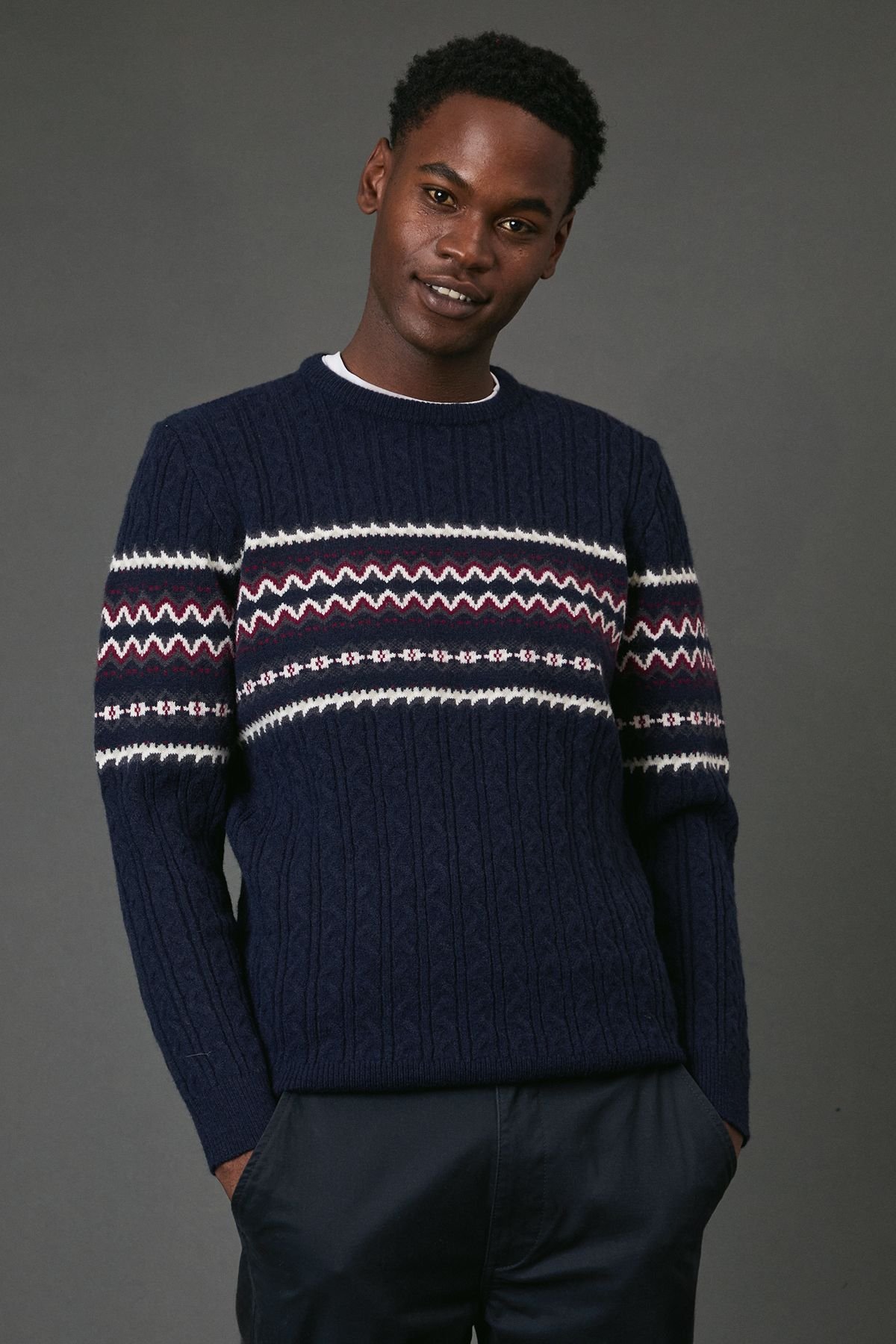 Maine Maine Men's Navy Cable Christmas Jumper - 1