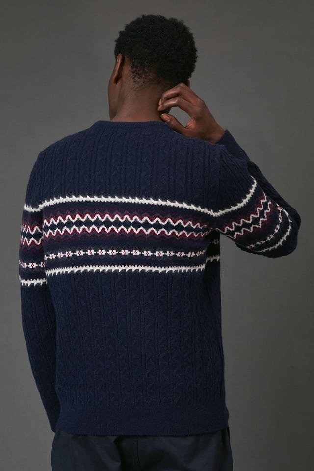 Maine Maine Men's Navy Cable Christmas Jumper - 3