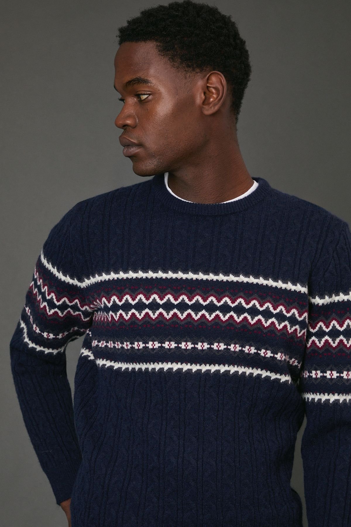 Maine Maine Men's Navy Cable Christmas Jumper - 4