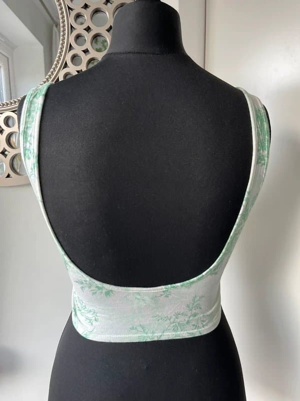 ASOS Asos luxe open back green white patterned ruched crop top