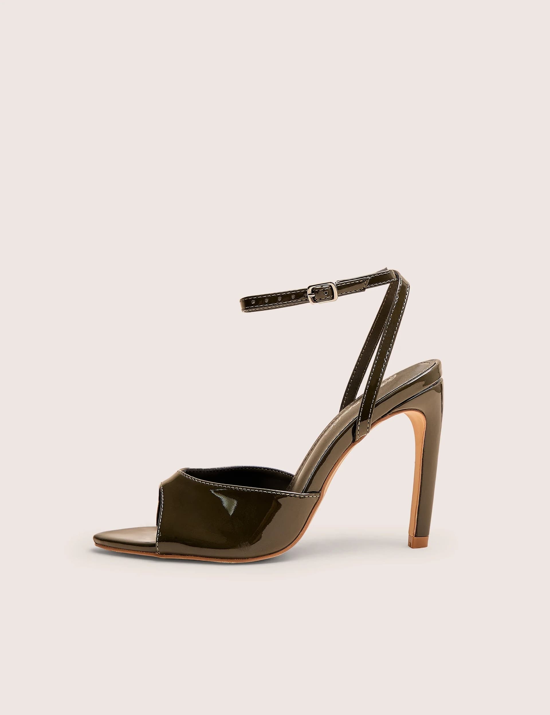 Public Desire Caught on Olive Peep Toe Curved High Heel