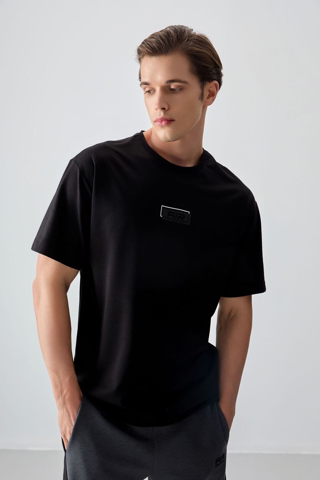 Tommy Life Tommy Life Men's Oversized Logo Patch T-Shirt in Black - 4