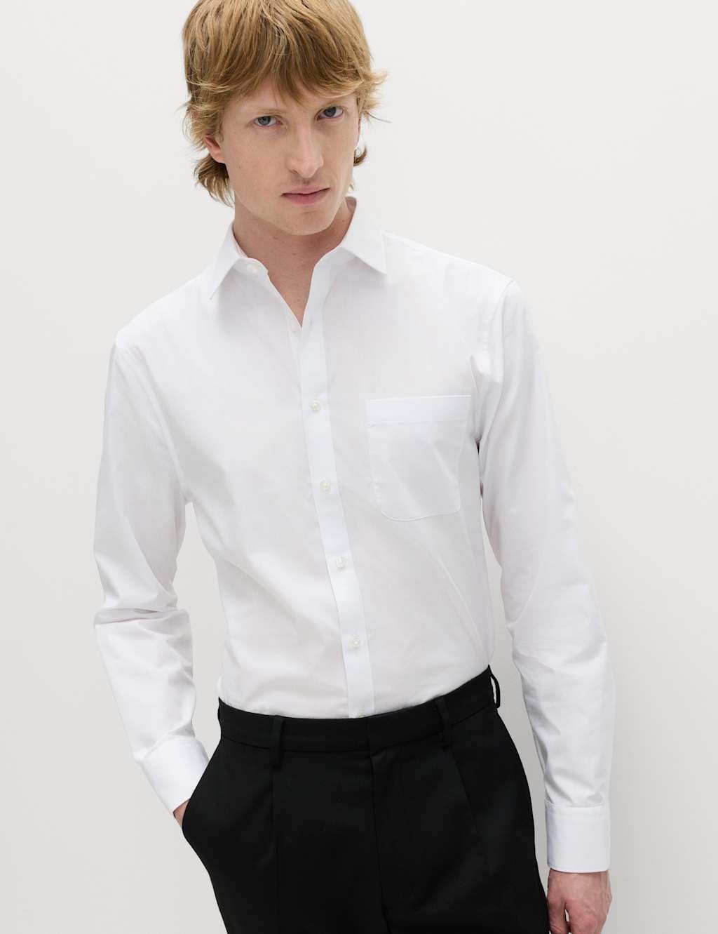 Marks & Spencer M&S White Mix Slim Fit Easy Iron Long Sleeve Shirts