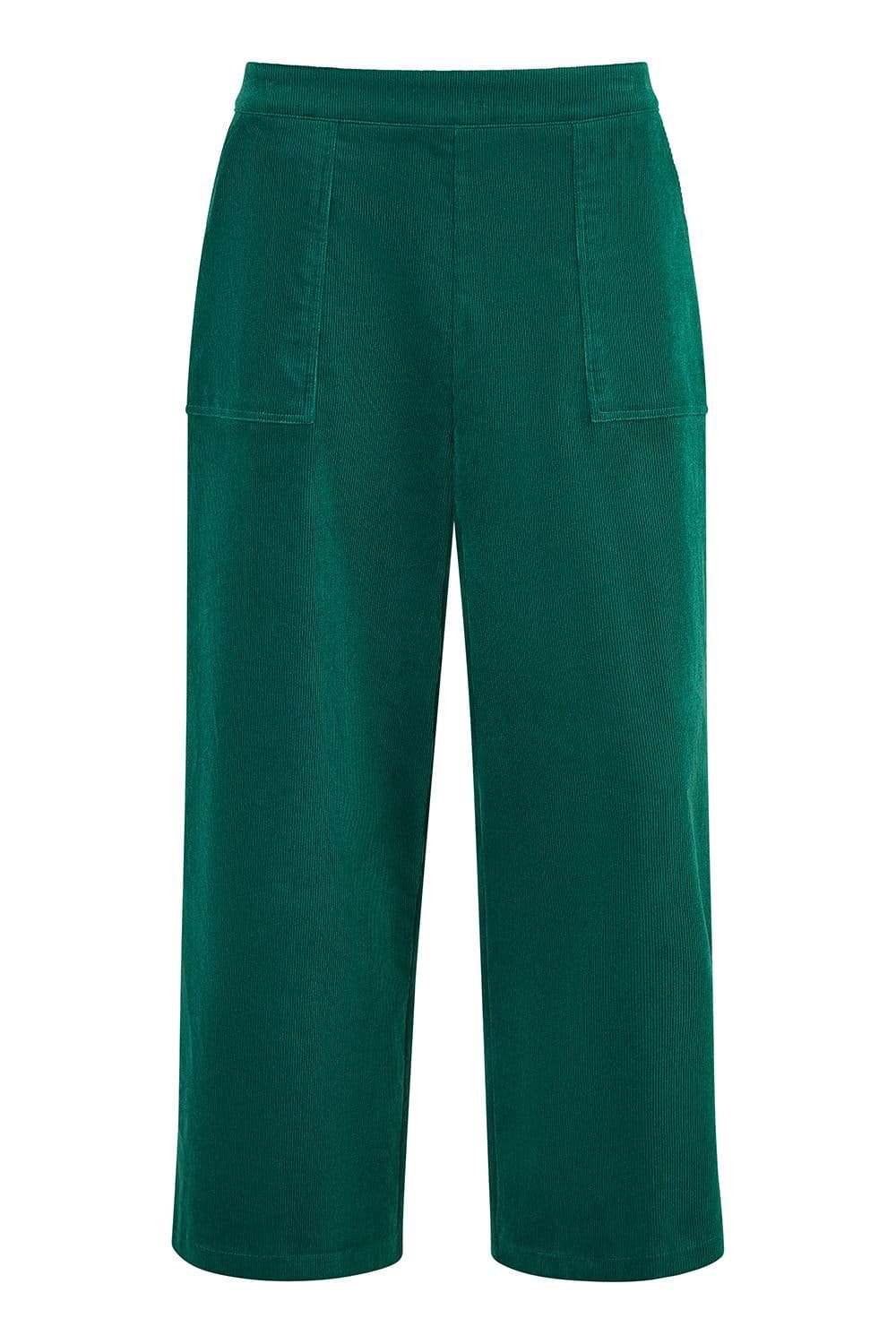 Yumi Yumi Women's Green Cord Cropped Wide Leg Trousers With Pockets - 4