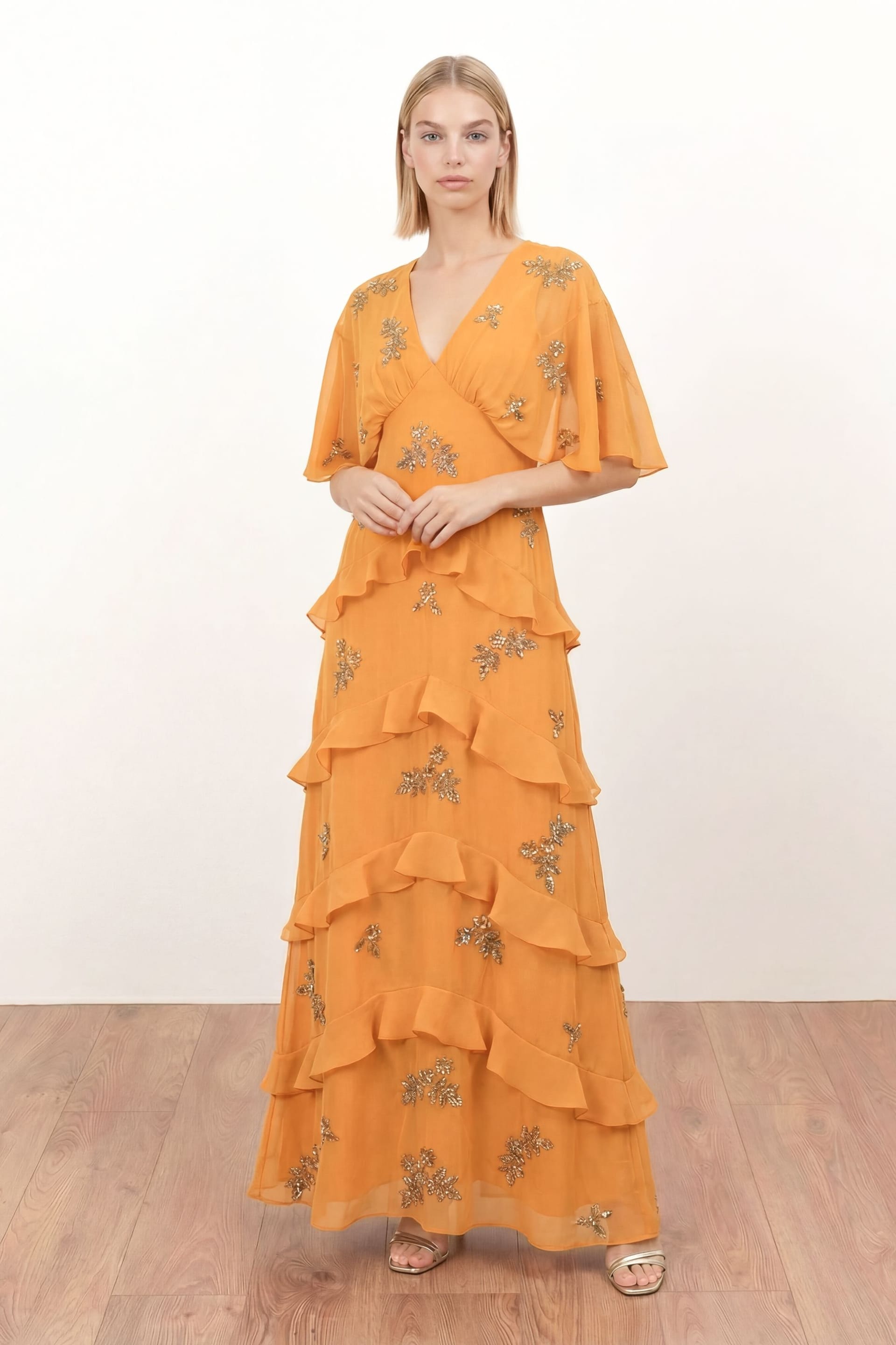 Maya Deluxe Amber Floral Embellished V-Neck Maxi Dress
