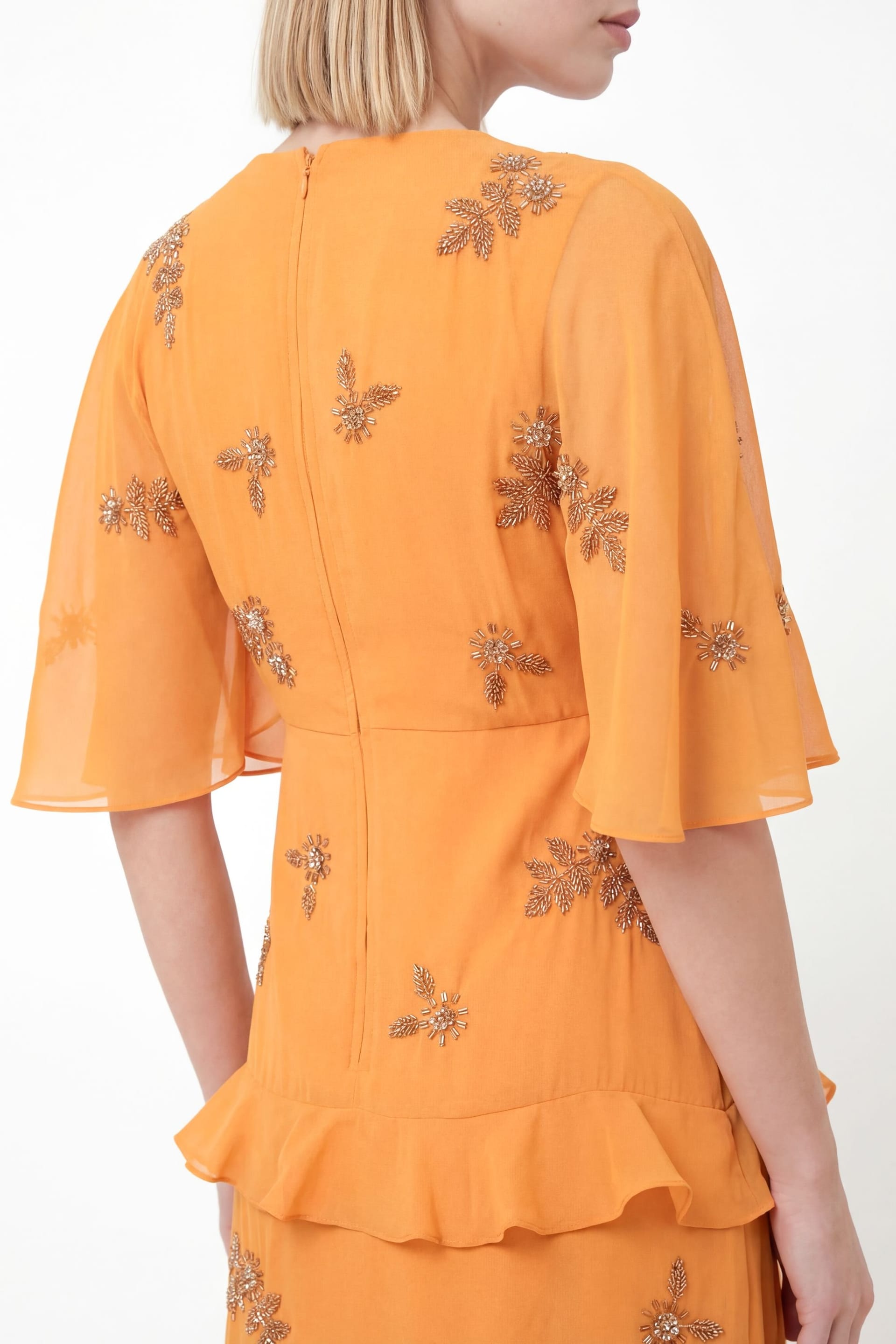 Maya Deluxe Maya Deluxe Women's Floral Embellished V Neck Kimono Sleeve Ruffled Maxi Dress in Amber - 4