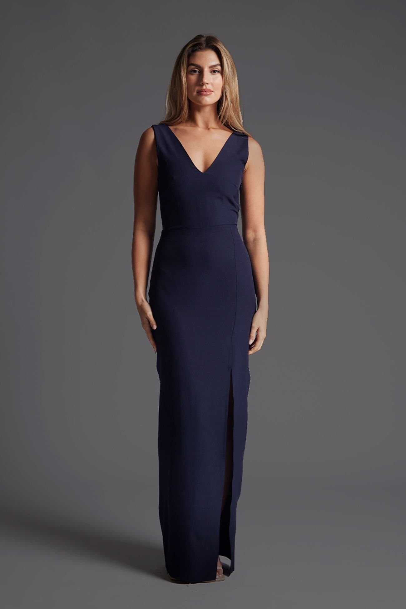 Vesper Vesper Women's Low Back Maxi Dress With Bow in Navy