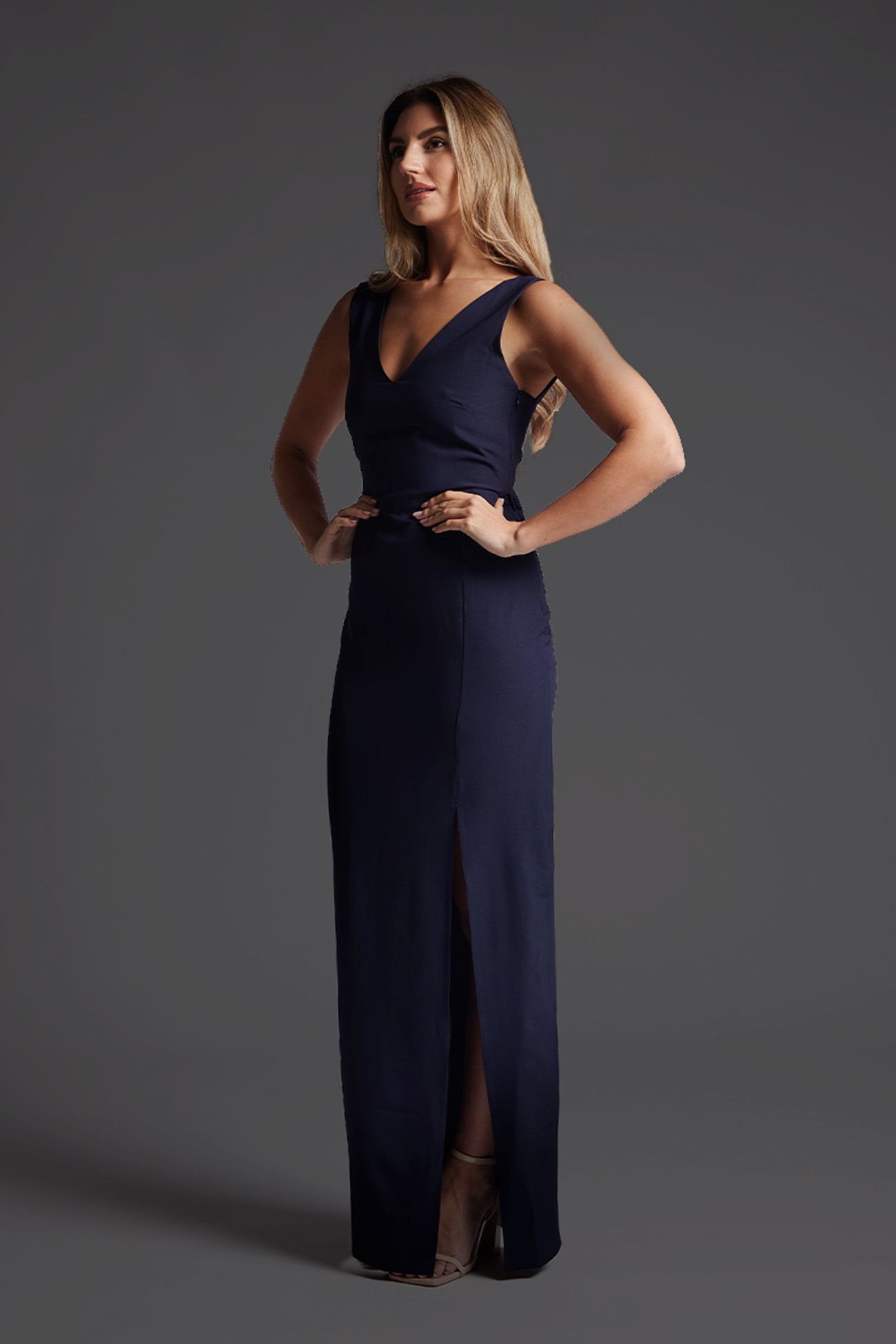 Vesper Vesper Women's Low Back Maxi Dress With Bow in Navy - 2