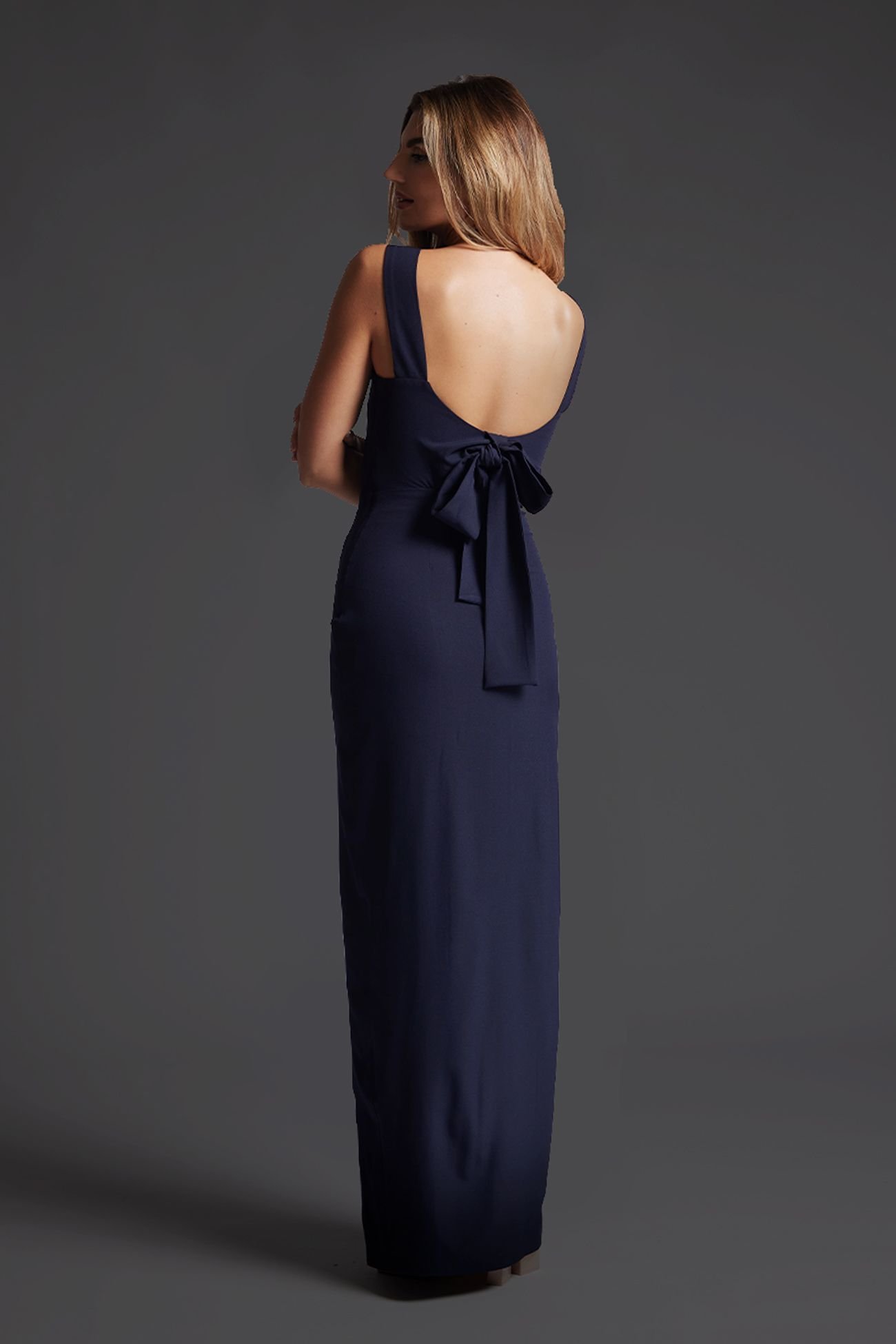 Vesper Vesper Women's Low Back Maxi Dress With Bow in Navy - 3