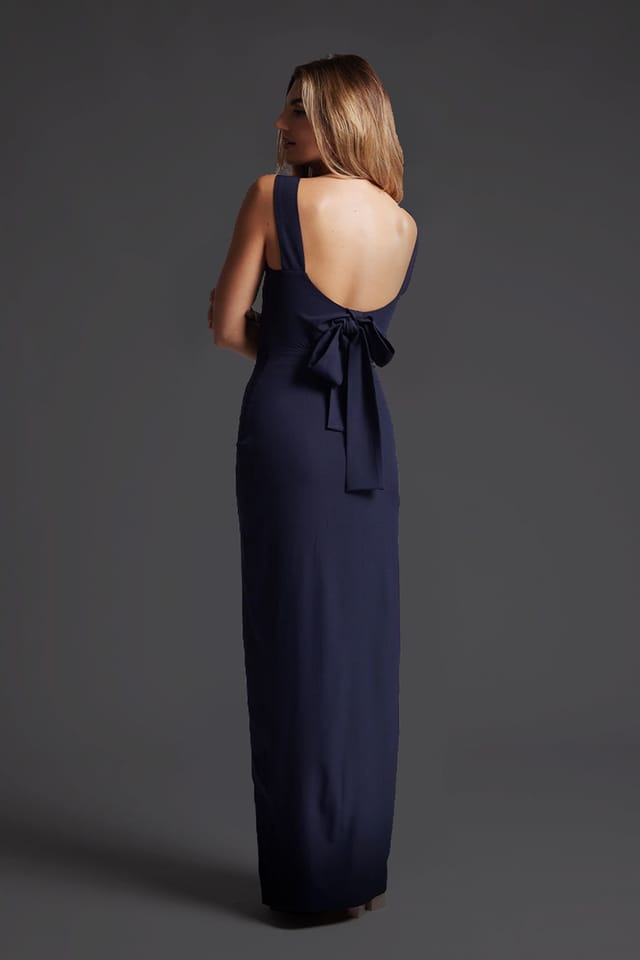 Vesper Vesper Women's Low Back Maxi Dress With Bow in Navy - 3