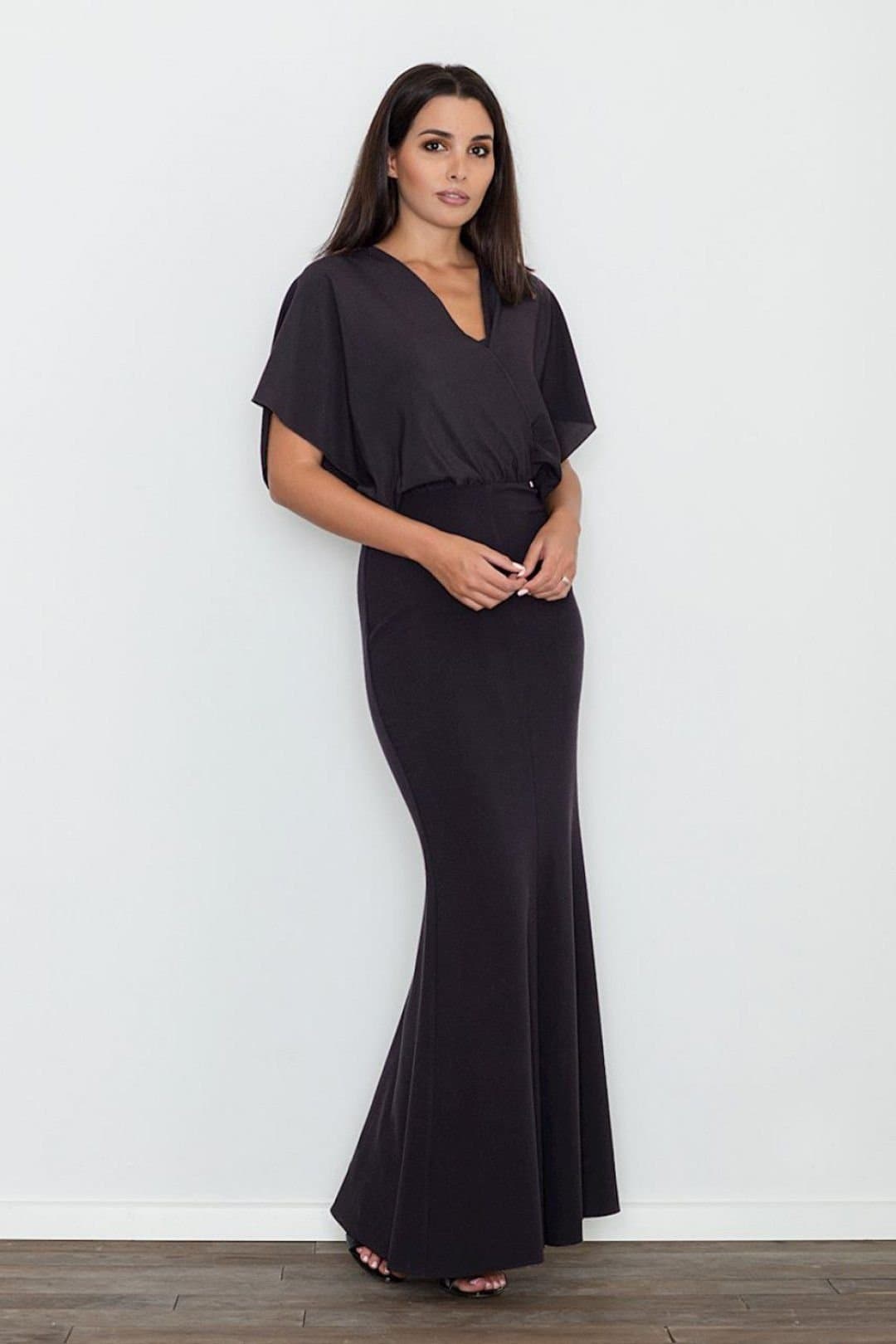 Love Lace Love Lace Women's Elegant Fitted Long Dress with Sheer Bodice in Black