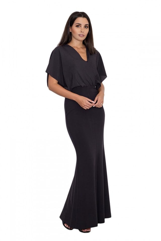 Love Lace Love Lace Women's Elegant Fitted Long Dress with Sheer Bodice in Black - 2