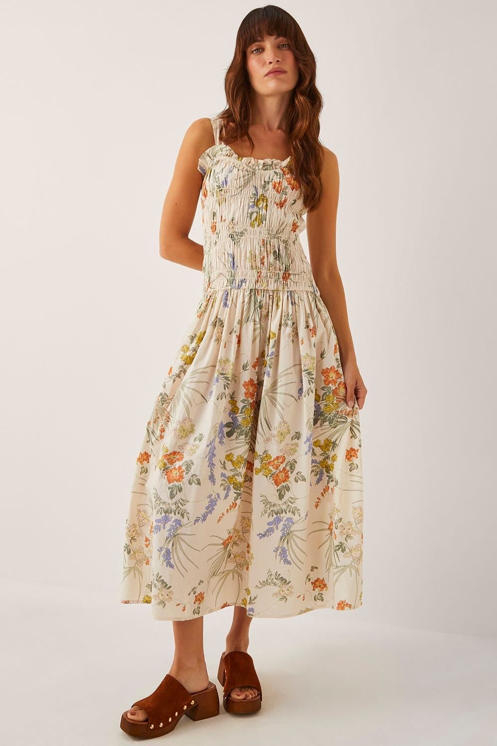 Monsoon Monsoon Women's Jesse Floral Shirred Midi Dress Ivory