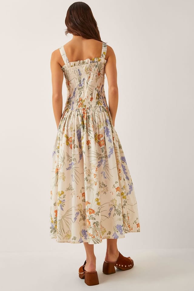 Monsoon Monsoon Women's Jesse Floral Shirred Midi Dress Ivory - 2