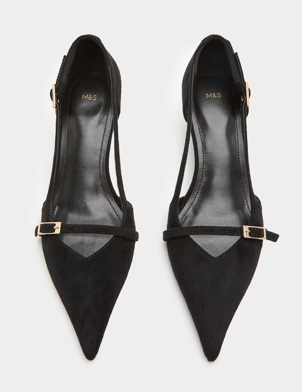 Marks & Spencer M&S Buckle Detail Kitten Heel Pointed Court Shoes Black