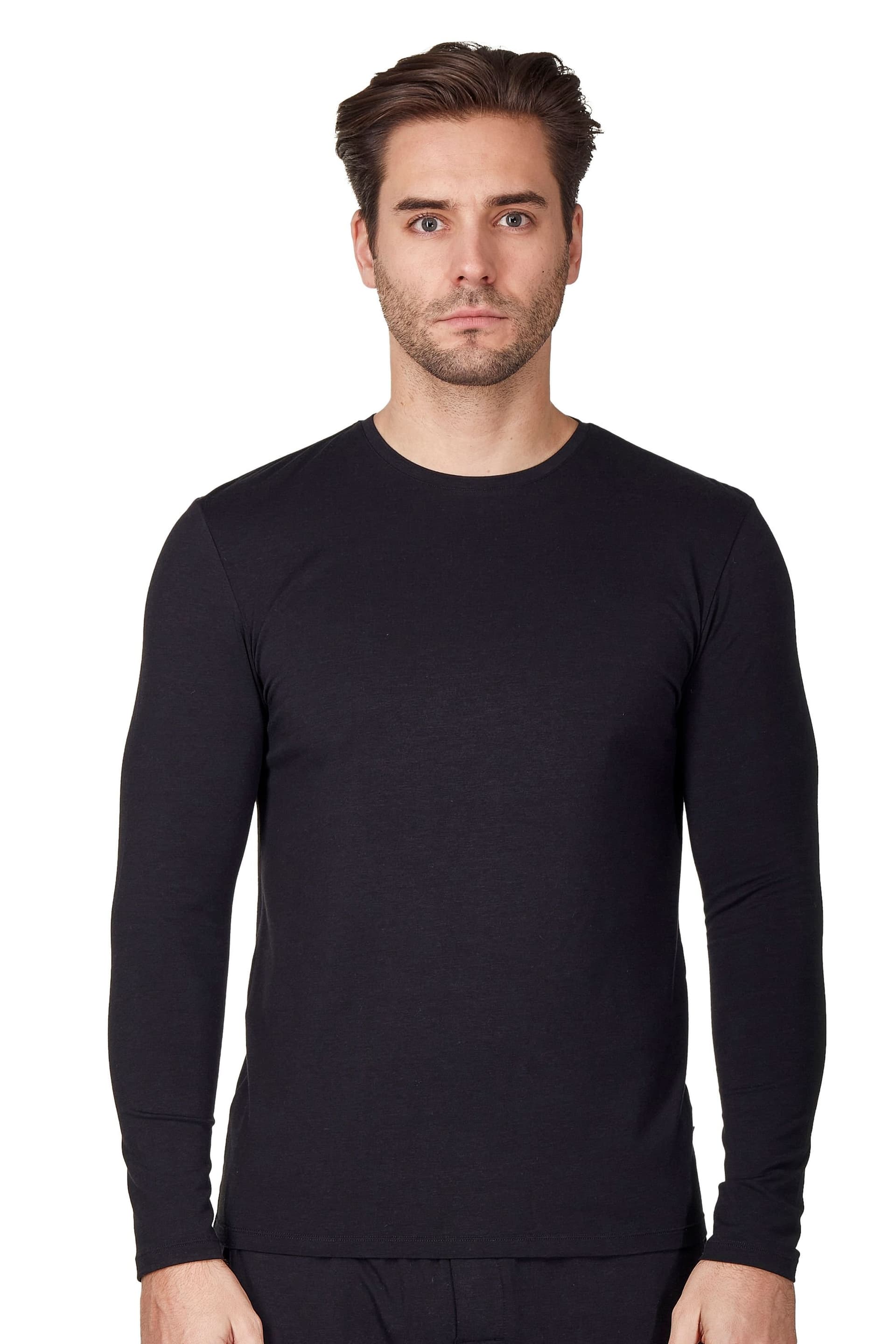 Haigman Haigman Men's 2 Pack Bamboo Cotton Long Sleeve T-Shirts in Black
