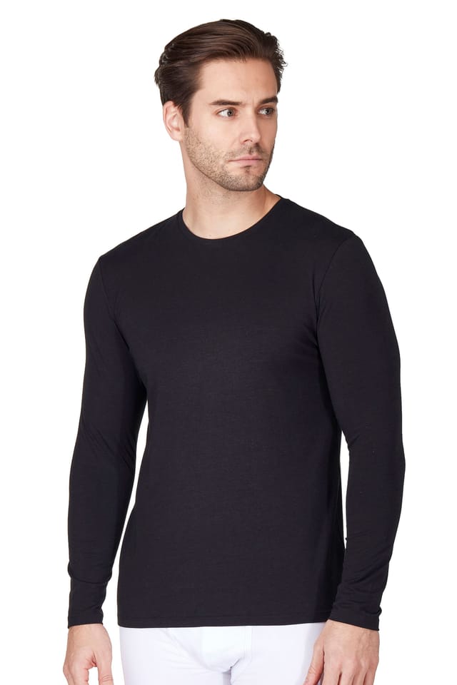 Haigman Haigman Men's 2 Pack Bamboo Cotton Soft Stretch Long Sleeve T-Shirts in Black - 2